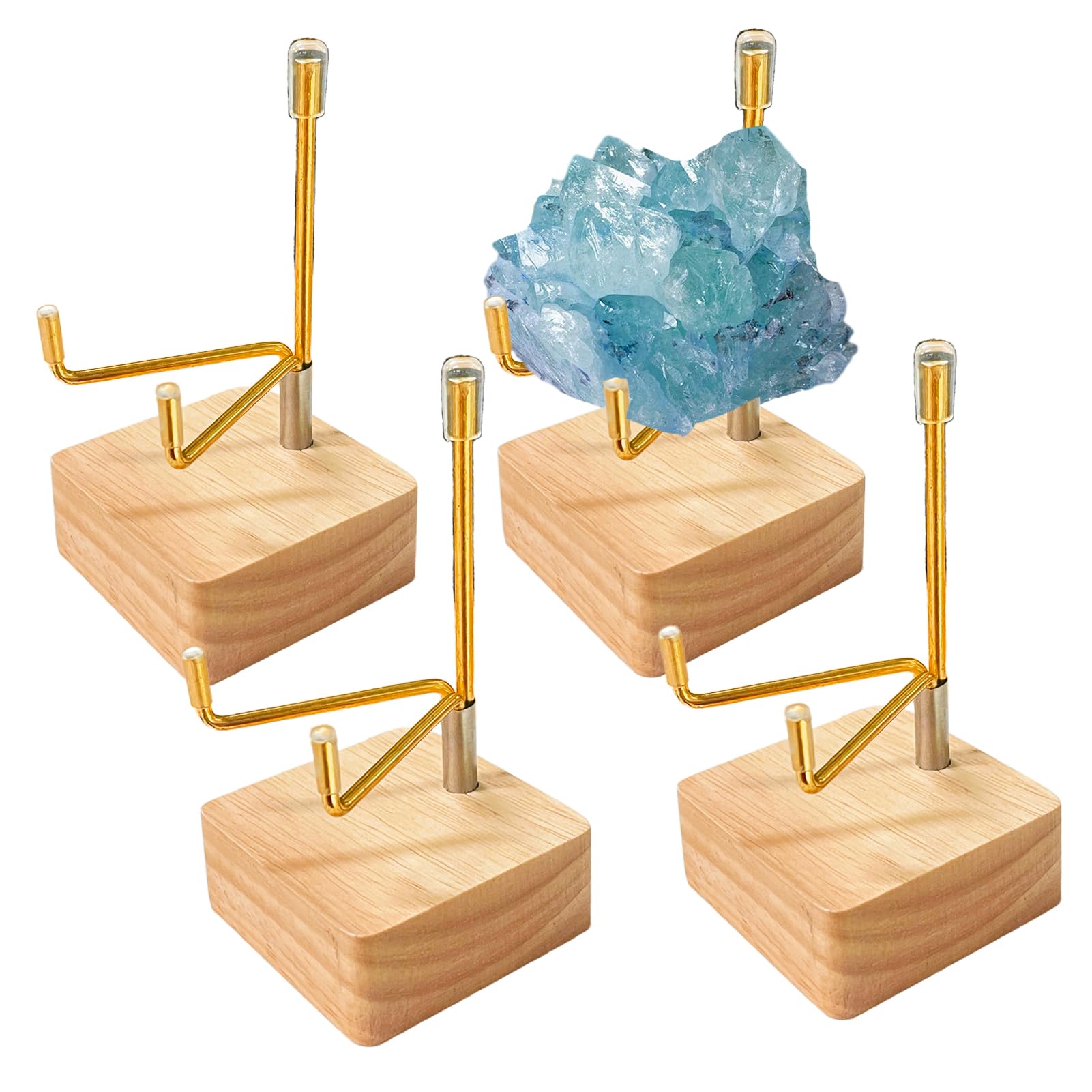 Photo 1 of 4 Pcs Rock Display Stand Crystal Display with Wooden Base Adjustable Metal Arms Display Easels for Gemstones Fossils Minerals Agate Slabs Plates Crystals Small Collectibles Display Stands,1.97 x 1.97 x 3.94 Inch