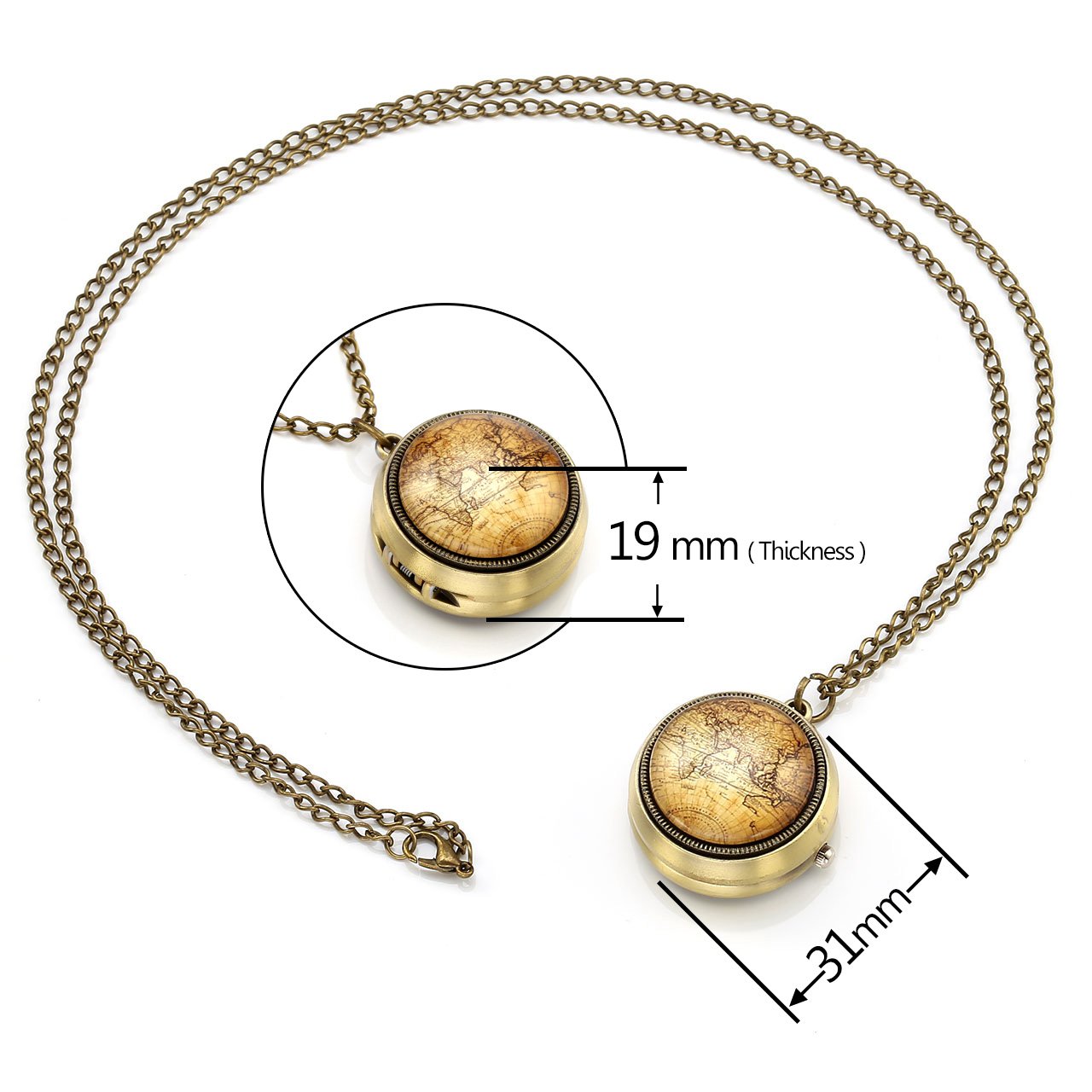 Top Plaza Retro Classic Antique Bronze Fob Pocket Watch Rotatable Hemisphere World Map Vintage Pendant Necklace Analog Quartz Watch With Chain