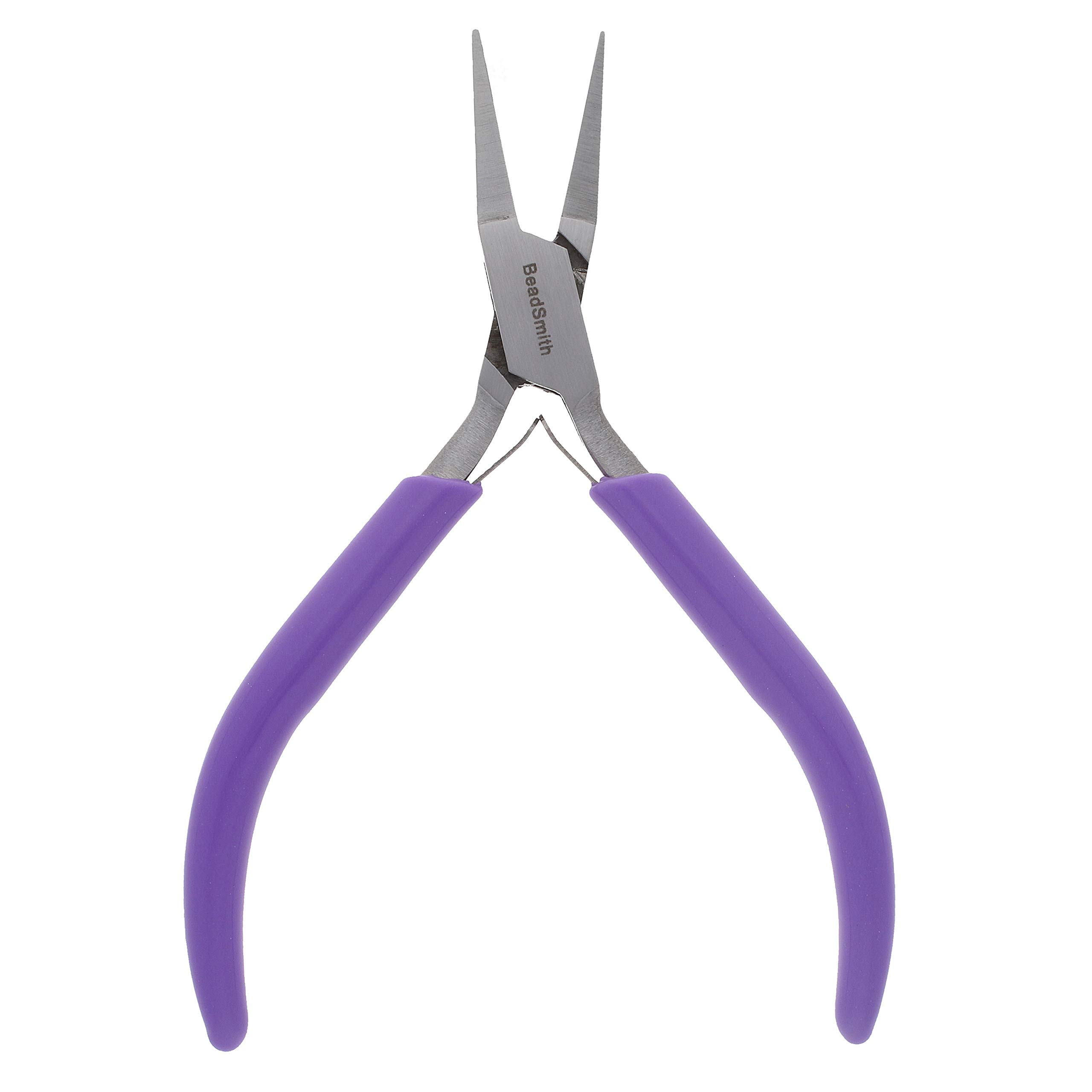The Beadsmith Flat Nose Pliers – 4.5 inches (114mm) – Purple Vinyl Grip Handle with Double Leaf Springs – Jewelry Making Tool for Creating Bracelets, Earrings and Necklaces