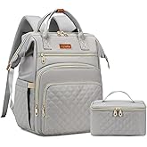 Lunch Backpack, 15.6 inch Laptop Backpack with Insulated Lunch Bag, Backpack Cooler for Women, Large Travel Backpack Lunch Box Compartment, Work Computer Backpack, Teacher College Book Bag, Grey