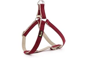 Plutus Pet Cotton Hemp Step in Dog Harness, Sustainable, Lightweight and Escape-Proof, Quick Fit Dog Harness for Puppy Small Medium and Large Dogs, Dark Red, S