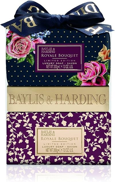 Baylis & Harding Royale Bouquet Blue Soap Set 2x 200g Peach Poppy Vanilla Black