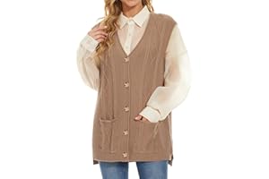 Hyipels Women's Sweater Vest,Long Cable Loose Knitted Sleeveless V Neck Casual Sweaters Tank Top S~XL