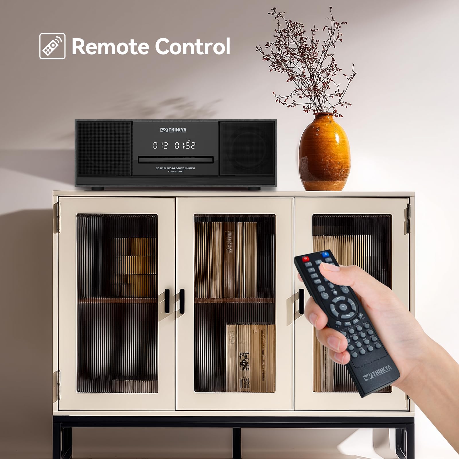 Vintage Bluetooth Stereo System for Home, THINKYA 30W RMS Micro HiFi Systems CD Player Dual 3” Bass with Bluetooth Audio Streaming, FM Radio, USB Port, Aux-in, Earphone Port, Remote Control Black