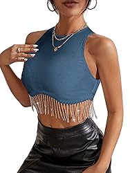 Milumia Women Party Crop Tank Tops Rhinestone