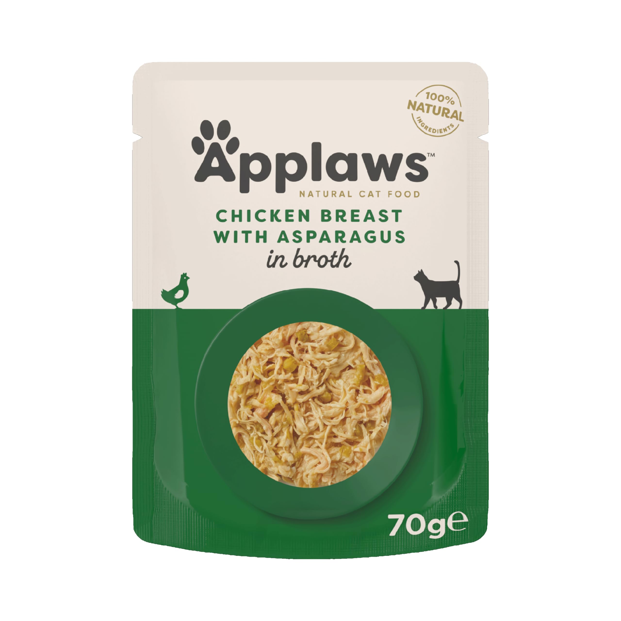 Applaws 100% Natural Wet Cat Food, Chicken with Asparagus in Broth 70 g Pouch, 12 x 70 g Pouches