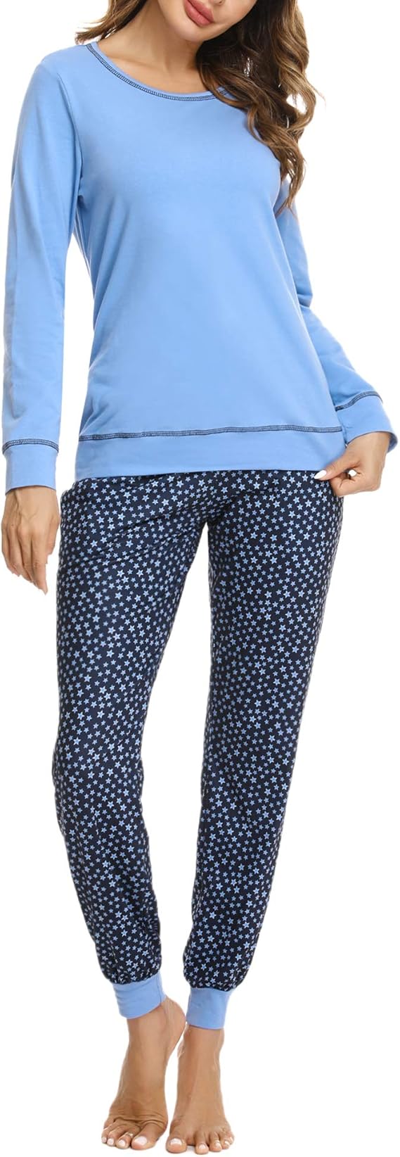 Ekouaer Damen Schlafanzug Set Langarm - Bequemer Pyjama Aus 95% Viskose, Gr. S-XXL