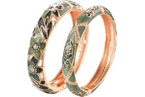 wynameleri Vintage Jewelry Cloisonne Handcrafted Enameled Gorgeous Rhinestone Rose Hinged Cuff Bracelet Bangles Gifts 88A-55A128