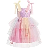IDOPIP Toddler Baby Girl Sequin Butterfly Tutu Dress Summer Sleeveless Smocked Backless Princess Birthday Party Tulle Dresses