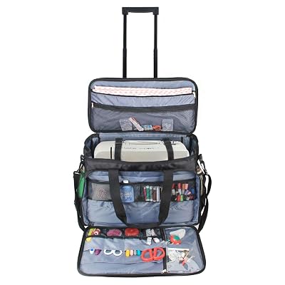 Luxja Rolling Sewing Machine Bag with Shoulder Strap and Handle, Rolling Tote Bag for Sewing Machine and Extra Sewing Accessories, Black