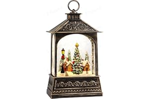 Flldsee Snow Globe Lantern Christmas Decorations Indoor, Musical Snowglobe Light with Timer, USB & Battery Powered Music Box,