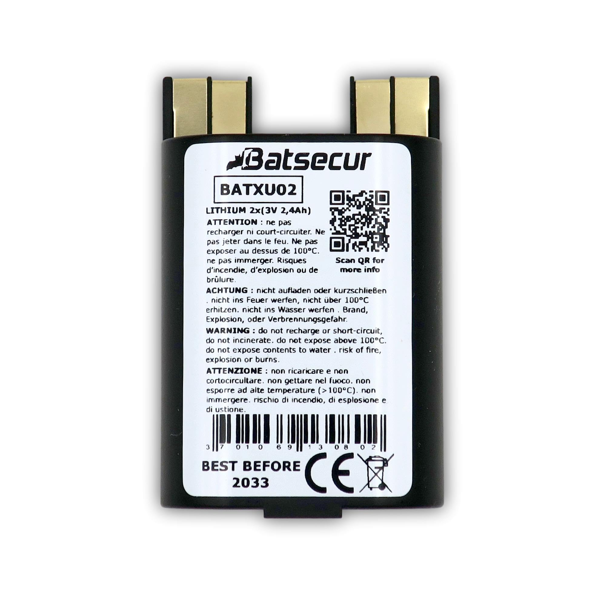 BATSÉCUR - Lithium battery BATXU02 compatible with RXU02X DAITEM/LOGISTY - 2 x (3V - 2.4Ah) LiMnO2