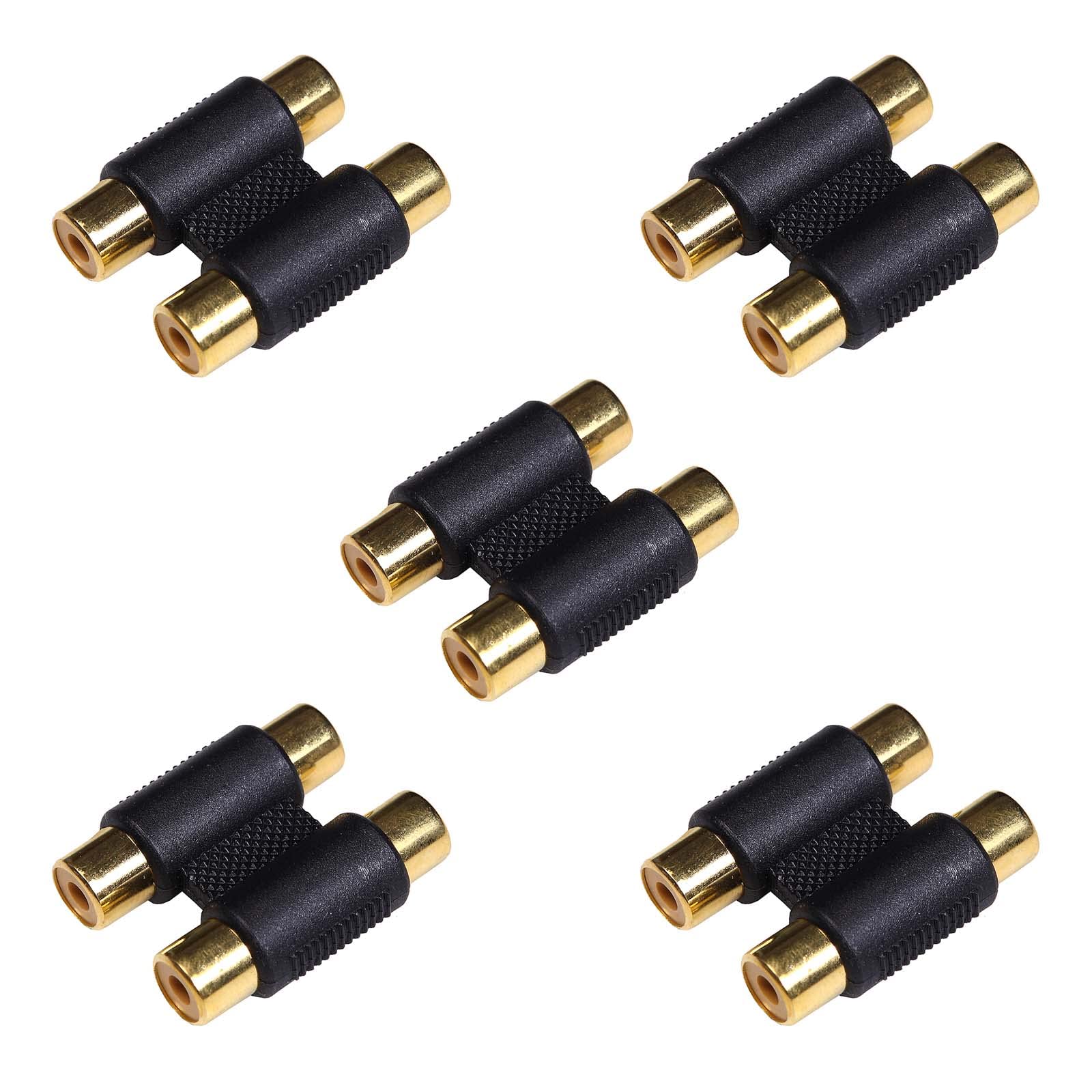BRIEFCEC RCA Coupler, Double RCA Splitter 2 Female to 2 Female for Subwoofer, Speaker, AMP, Turntable, Receiver, Home Theater (H Adapter, 5Pcs, Gold)