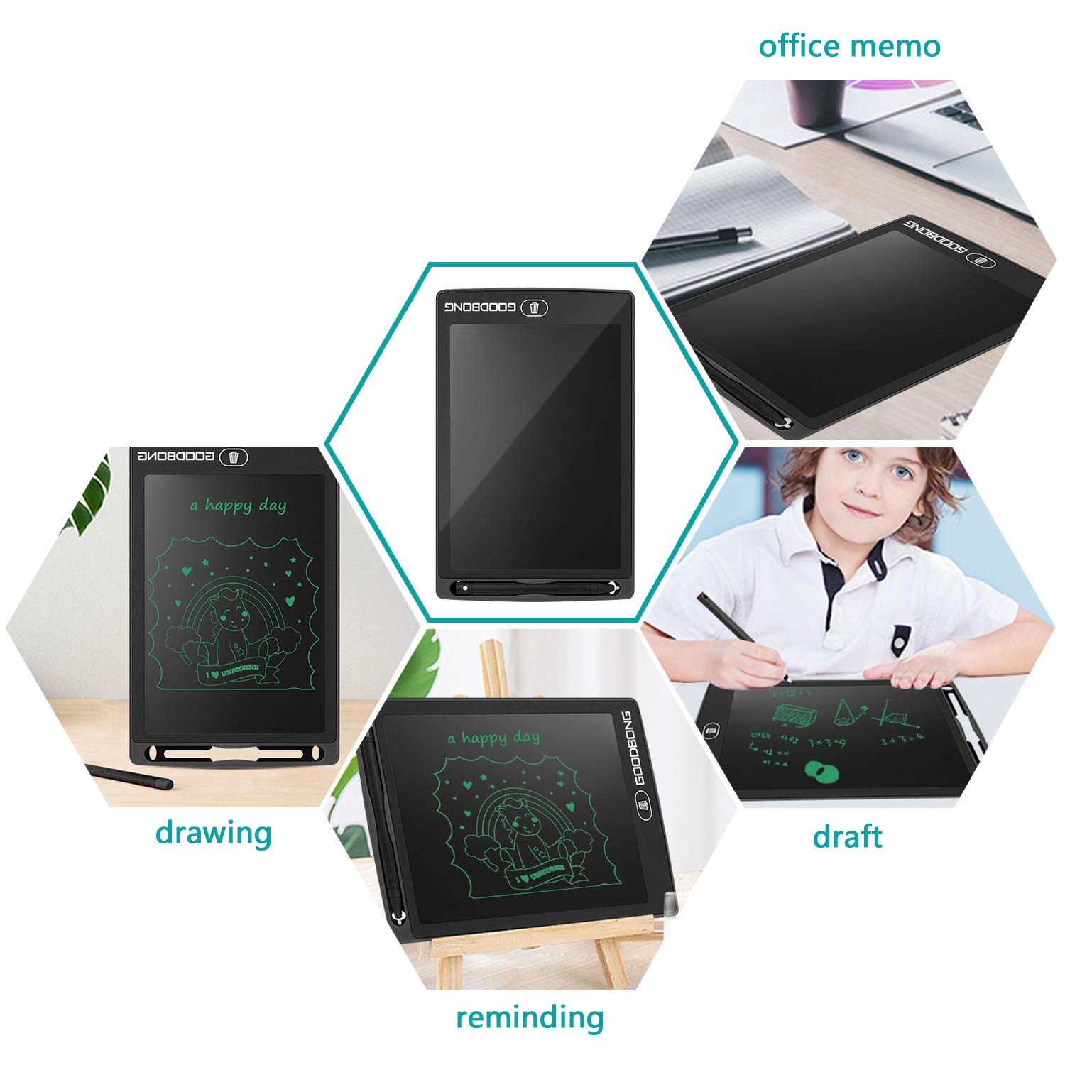 LCD Writing Tablet,GOODBONG 8.5 Inch Drawing Tablet Kids Tablets Doodle Board, Drawing Board Gifts for Kids and Adults at Home, School and Office (Black)