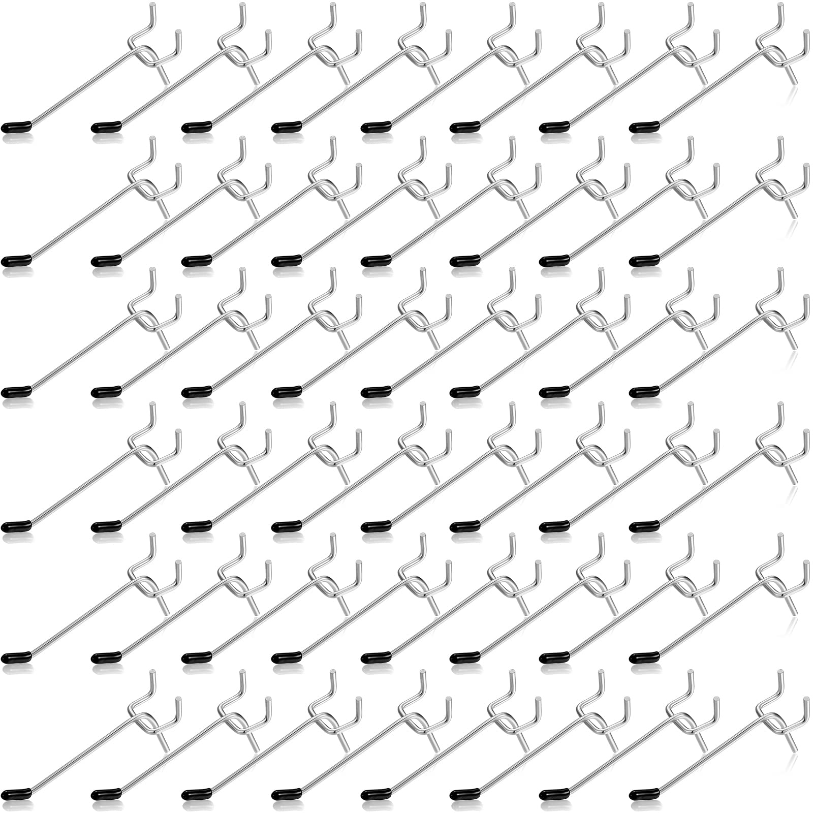Photo 1 of Moxweyeni 100 Pcs Pegboard Hooks Peg Board Organizer Accessories Holders Hanging Stainless Steel Display Wall Hooks for 1/8 and 1/4 Pegboard Wall for Garage Storage Tools(4 Inch)