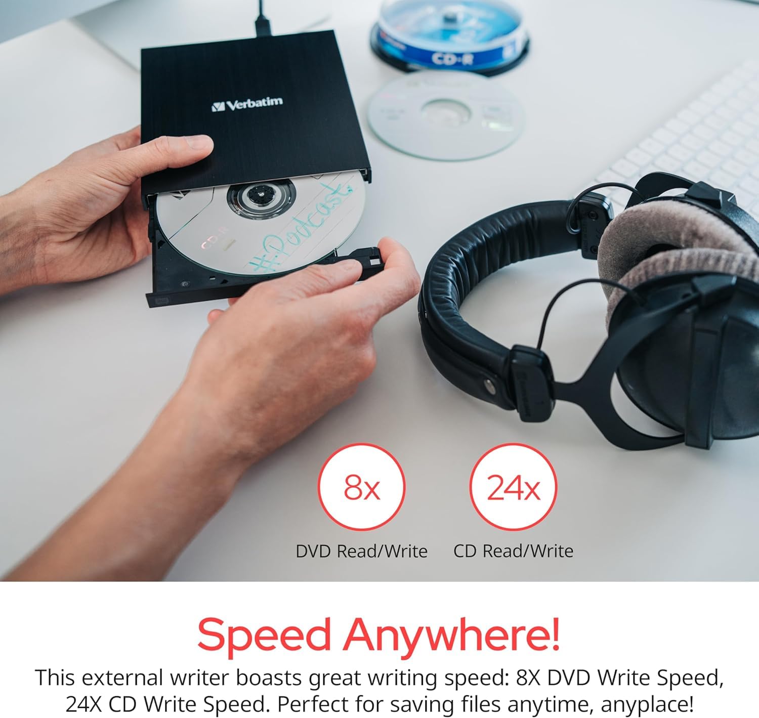 Verbatim Slimline CD / DVD Drive - External USB 2.0 CD DVD +/-RW Burner for Laptops and Notebooks with M-DISC Support - Mac & PC Compatible - Nero Burn & Archive Software Included - Black