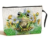Jztco Cute Frog Makeup Bag Frog Gifts Frog Themed Gifts for Women Animal Lover Her Mom Wife Best Friend Aunt Niece BFF Toiletry Bag Mothers Day Graduation Birthday Gifts Daisy Flower Cosmetic Bag