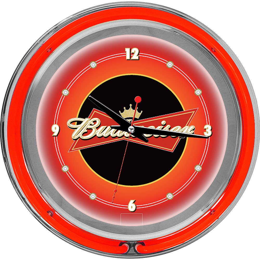 Budweiser Chrome Double Ring Neon Clock, 14