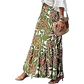 GORGLITTER Women's Boho Western Ruffle Flowy Maxi Skirt Trendy Summer Graphic Elastic High Waisted Beach Long Skirts