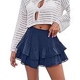 LOMON Flowy Skorts for Women Ruffle Tiered Skorts Casual High Waist Mini Skirts Golf Crochet Shorts