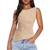 PRETTYGARDEN Womens Ruched Tank Tops 2026 Summer Sleeveless Slim Fit T Shirts Blouses Going Out Y2K Fashion Clothes