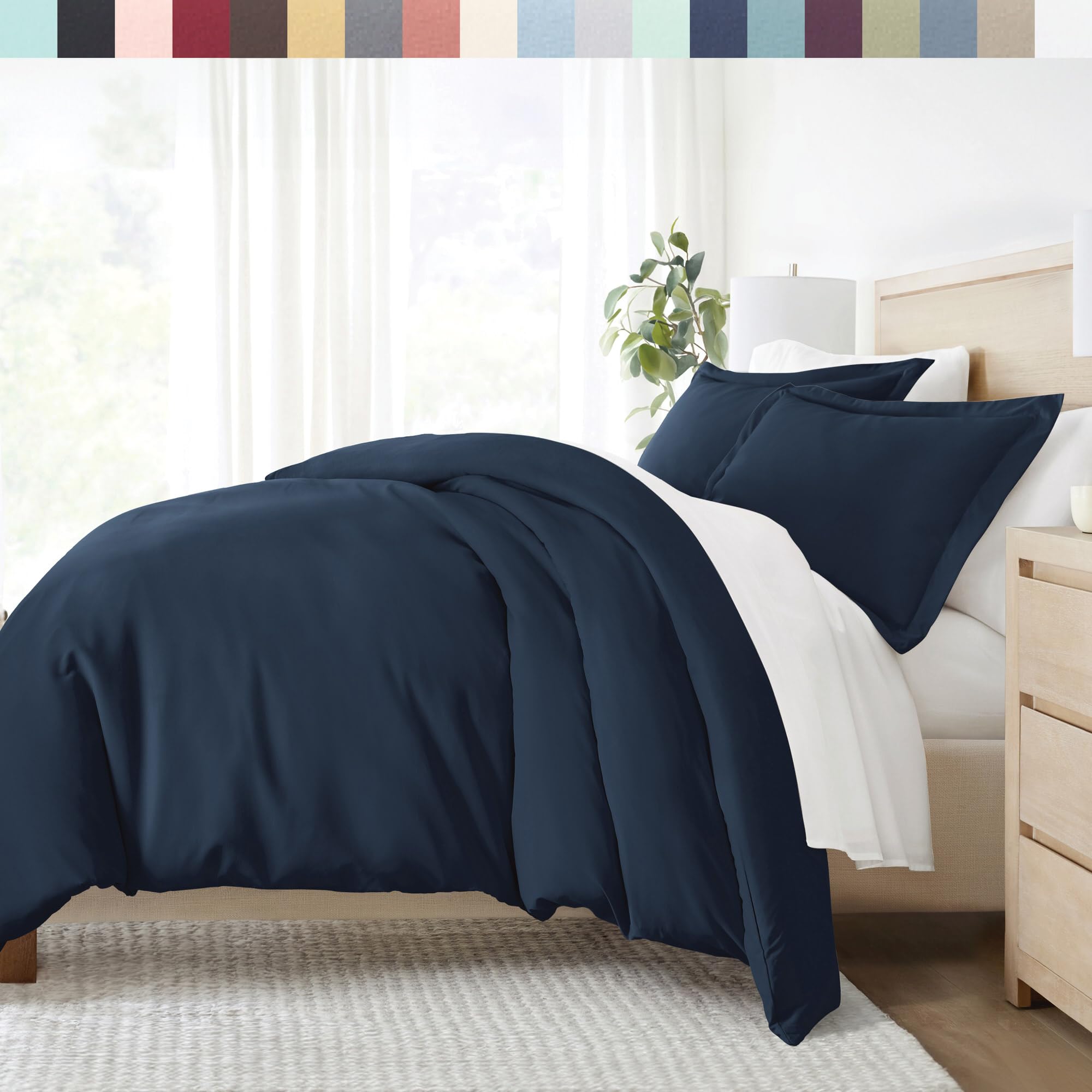 ienjoy Home Beckham Luxury Soft Brushed 1800 Series Microfiber Duvet Cover Set - Hypoallergenic, KING, Navy