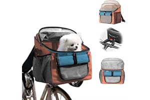 Pet Bicycle Basket, Front Mount Carrier for Small Dogs and Cats, Grey, 37x27x40 cm, 5 kg Capacity (Orange)