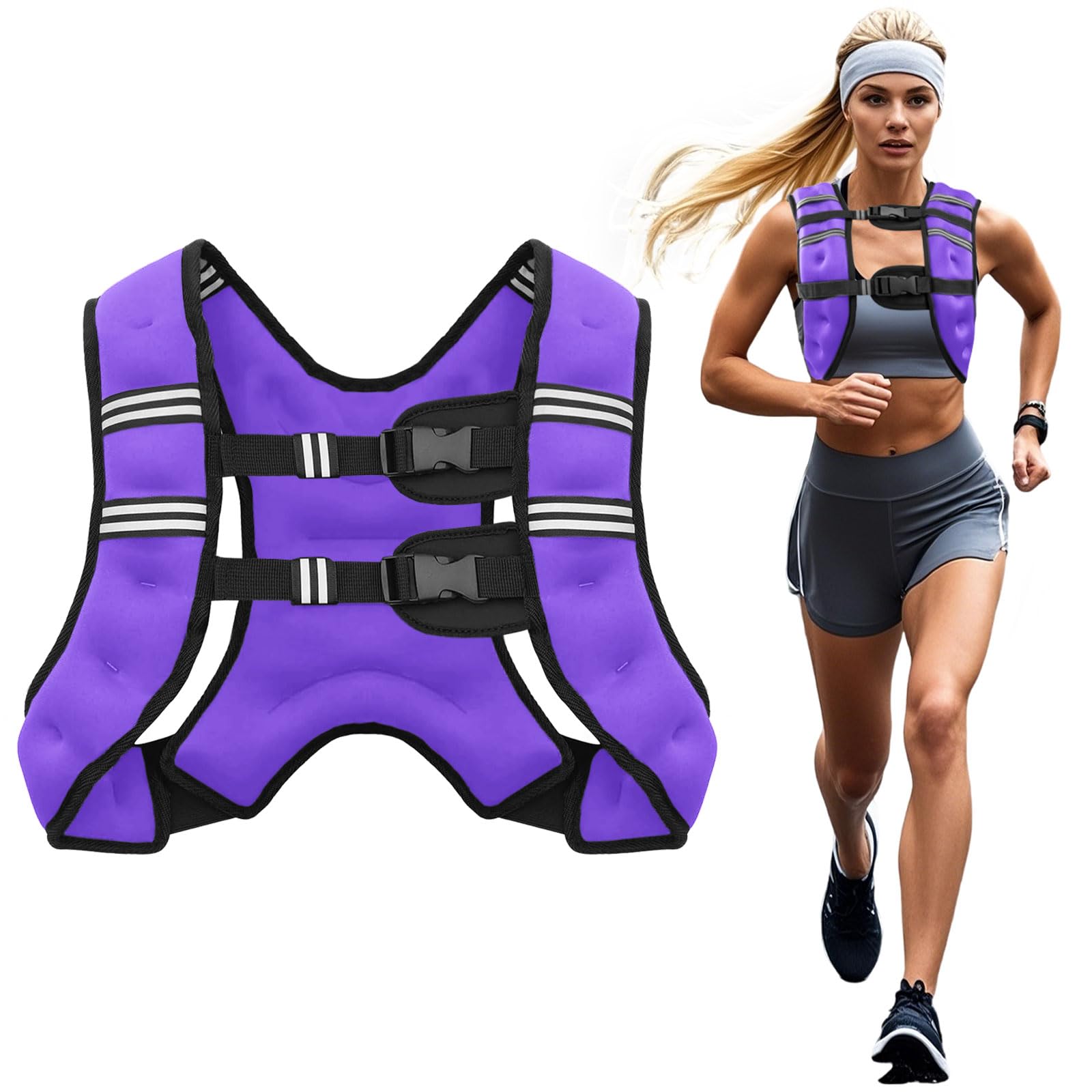 Poudee Weighted Vest, 16LB Weight Vest for Men Women, Body Weight Vests Adjustable with Reflective Stripe for Strength Training, Running, Training Workout, Jogging, Walking - 16LB, Purple Image