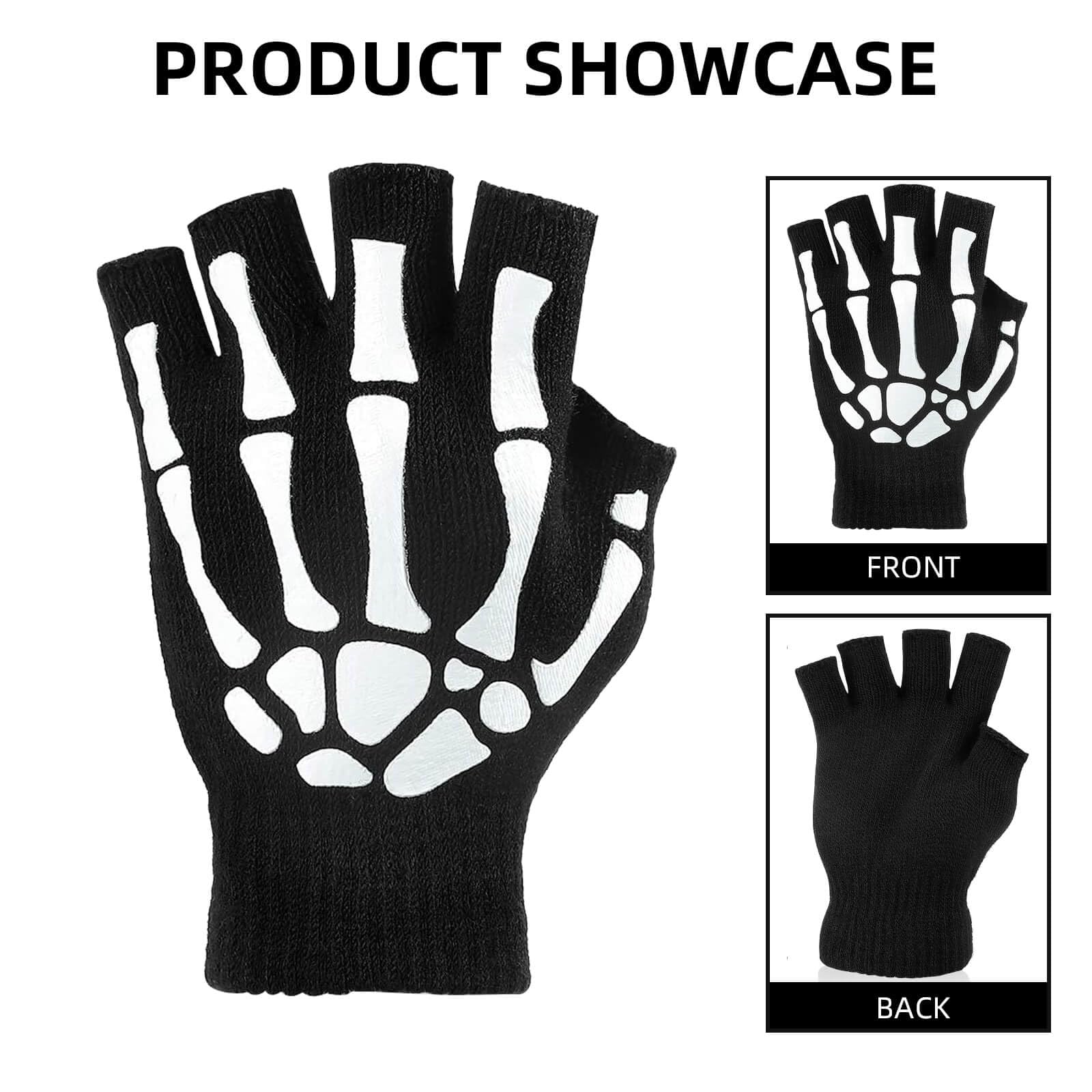Skeleton Gloves For Women Men Adults Fingerless Goth Gloves Glow In The Dark Halloween Costume Emo Accessories