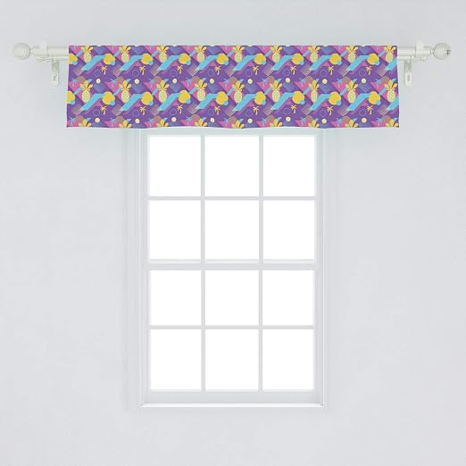 Amazon Com Lunarable Vaporwave Window Valance Summer Themed Geometric Pattern With Pineapples Curtain Valance For Kitchen Bedroom Decor With Rod Pocket 54 X 12 Pink Blue Violet Home Kitchen