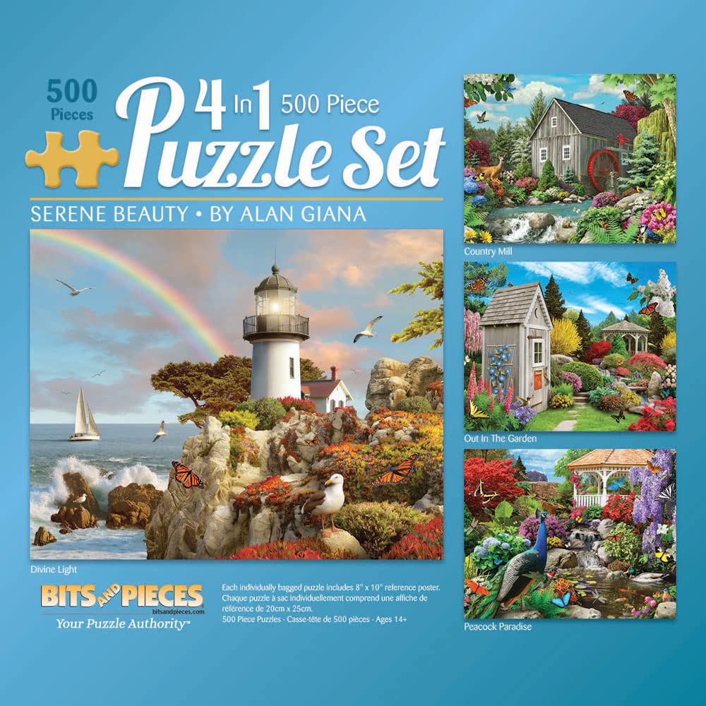 Bits and Pieces - 4-in-1 Multi-Pack - 500 Piece Jigsaw Puzzles for Adults-Each Measures 16" x 20" (46cm x 61cm)-Serene Beauty by Artist Alan Giana
