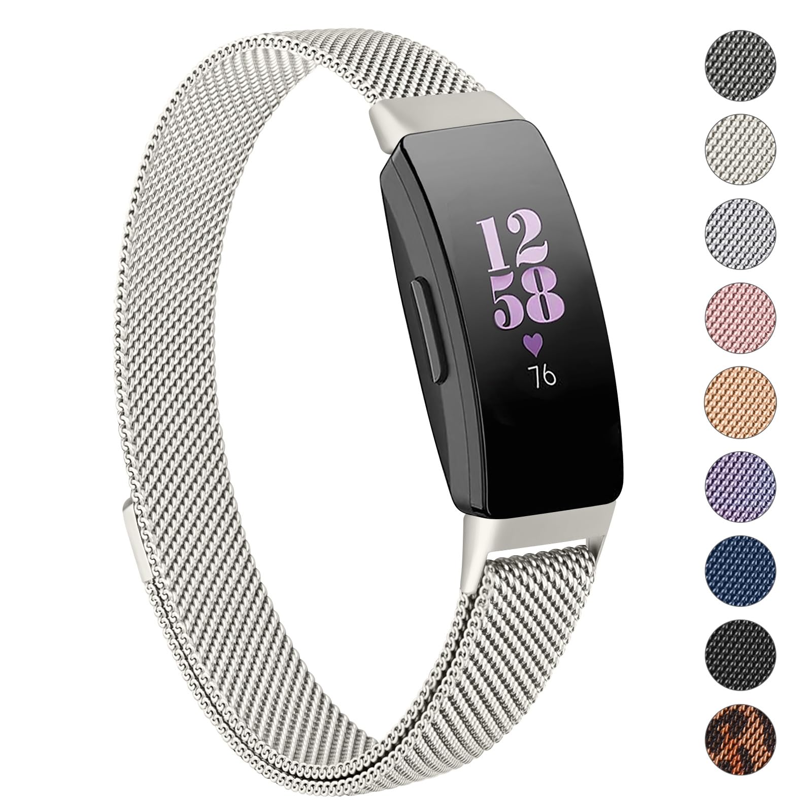 Zoye Stainless Steel Mesh Strap for Fitbit Inspire/HR/2/Ace 2 - Women & Men (Starlight)