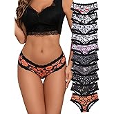 Dircho 10 Pack Women's Hipster Briefs with Lace Trim, Gothic Skull and Floral Print, Soft Comfortable Underwear Panties