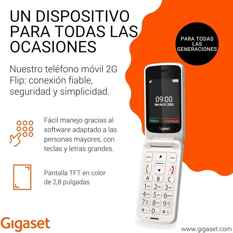 GL595 Klapphandy mit SOS-Taste, 2,8 Zoll-Farbdisplay, Perlweiß