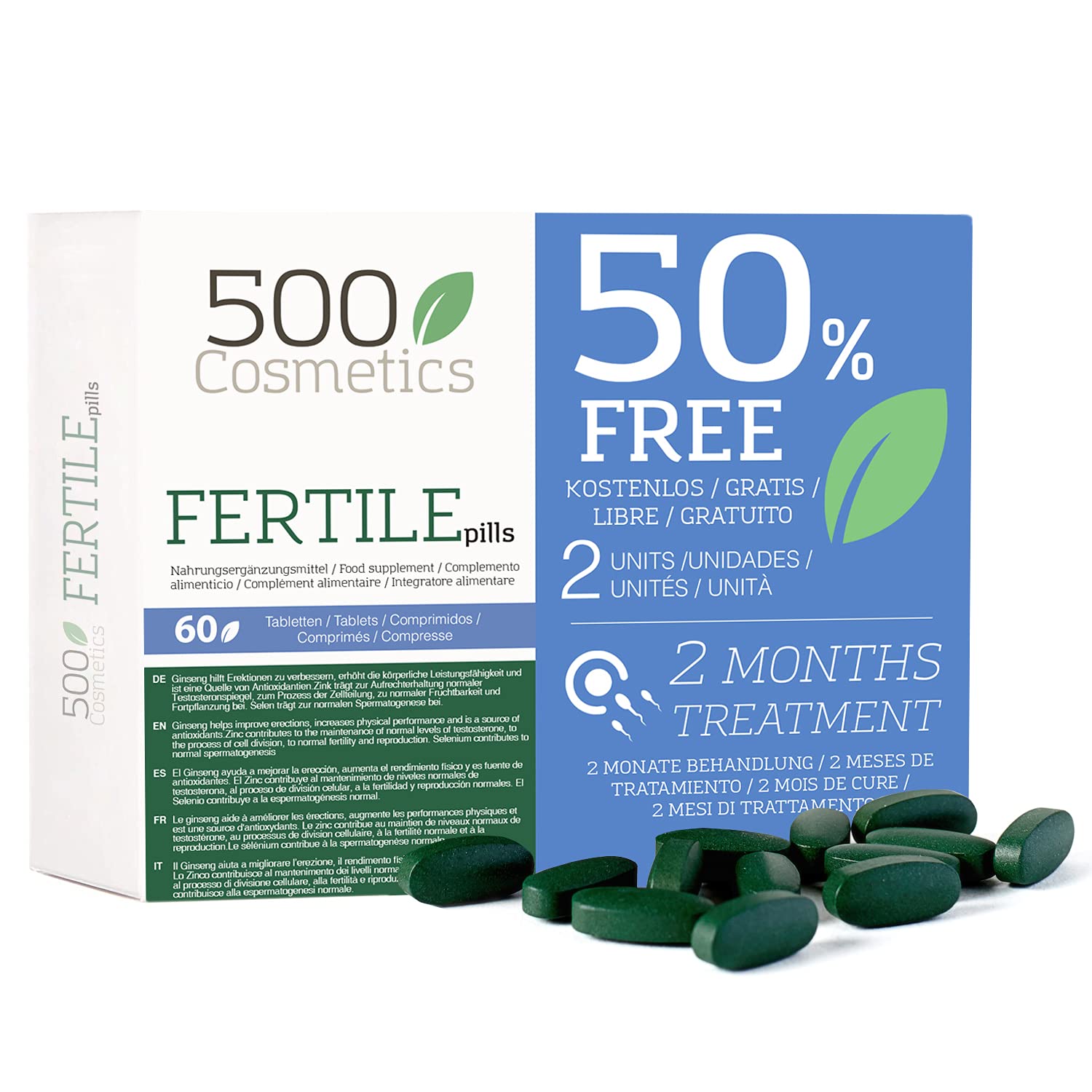 500Cosmetics Fertile - Natural Complement to Increase Fertility, Quality and Volume of Sperm - Made in The EU - 30 Tablets. (2)