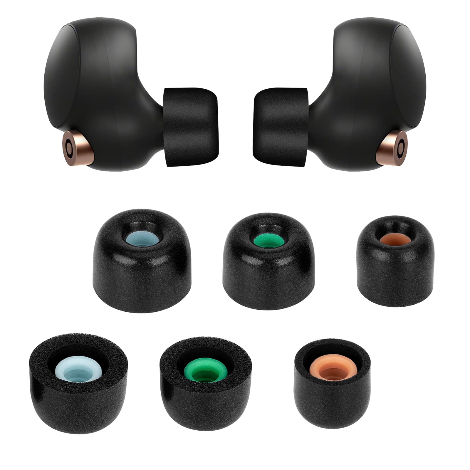 3 Pairs Replacement In-Ear Headphones Compatible with Sony WF-1000XM4-3 Sizes, Padded Earplugs In-Ear Earphones (S/M/L, Black)
