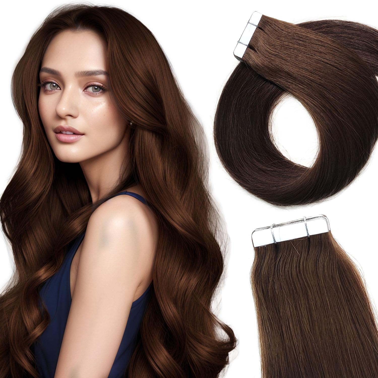 LieblichWelle Tape in Hair Extensions Human Hair Brown 14 inch, 20pcs, 40g/Pack - Salon-Grade Quality, Easy Comfort Wear for Young Women (4# Brown, 14 inch)