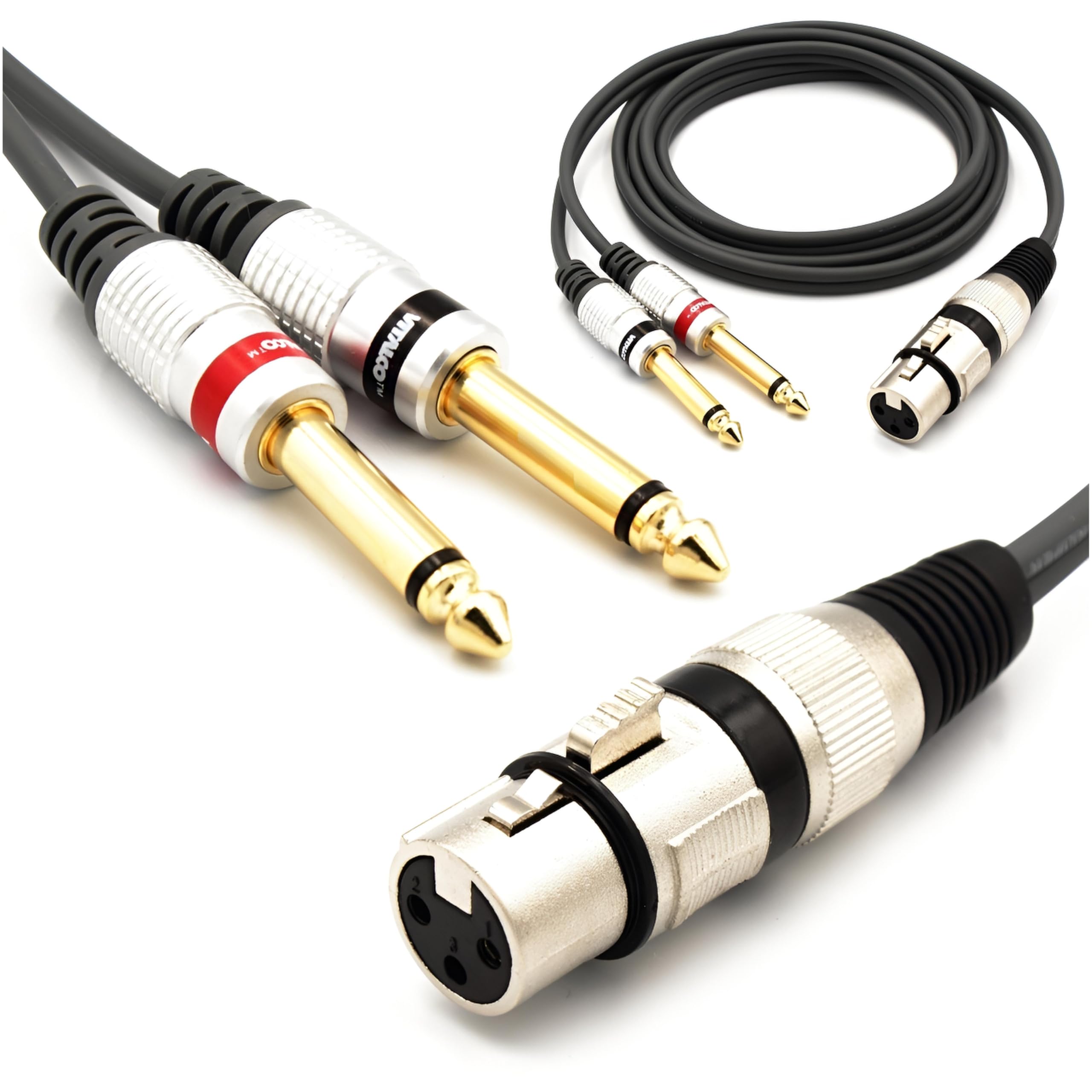 VITALCO XLR Female to 2x 6.3 mm TS Jack Cable 1.5 m Microphone Cable 3-Pin Female to Mono Jack Plug Audio Adapter — image 1