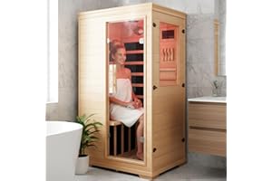 HOMSIDO Far Infrared Sauna for 1 Person - 1050W Fast Heating, Canadian Hemlock Wood Home Sauna with Bluetooth Speaker, Chromotherapy & Oxygen Ionizer Easy Assembly Indoor Sauna for Relaxation, Detox, Home Gym