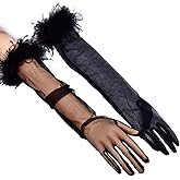 YouLaPan Long Tulle Opera Gloves - Pageant Feather Gloves 1920s Stretchy Elbow Summer for Halloween Costume Evening Party