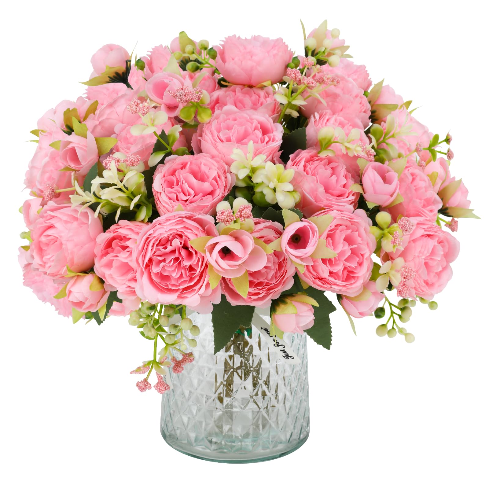 JUSTOYOU 4 Bunches Artificial Peony with 20 Heads Flowers Fake Peonies Silk Flowers Bouquets for Wedding Home Table Party Window Decoration (PINK)