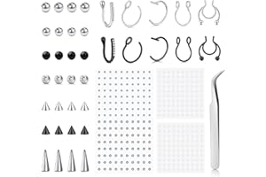 QWALIT Fake Nose Ring Fake Lip Piercing Fake Lip Ring Fake Nose Ring Hoop Fake Snake Bites Fake Lip Piercings Faux Lip Rings Fake Nose Piercing Clip on Nose Ring Spring
