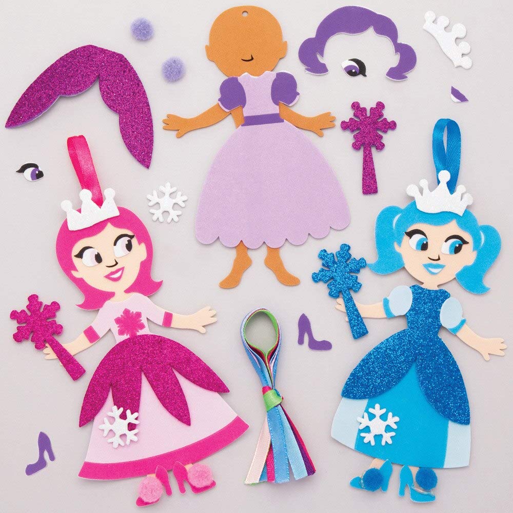 Baker Ross Snow Princess Mix & Match Decoration Kits, Christmas Arts and Crafts (Pack of 6)