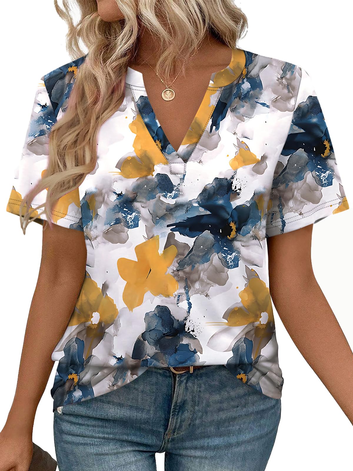 Photo 1 of (XL) (BAGGED) (USED/FAIR) WEESO Tshirts Shirts for Women Summer Boho Tops Casual Blouses V Neck Short Sleeve Spring Fashion Trendy Clothes Basic Tees Vacation Outfits Travel Graphic T-Shirts XL