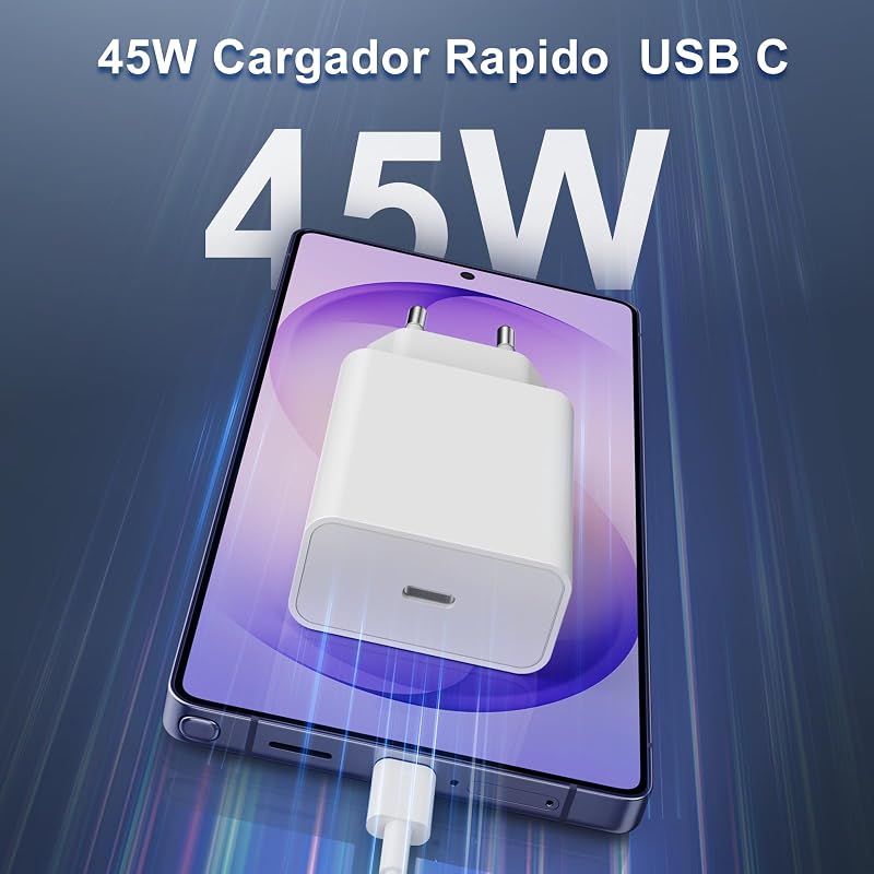 Carregador de Carregamento Rápido de 45W, Carregador Rápido USB C de 45W com Cabo Tipo C 2M para Samsung Galaxy S26/S25/S24/S23/S22/S21 Ultra — foto 4 de 6