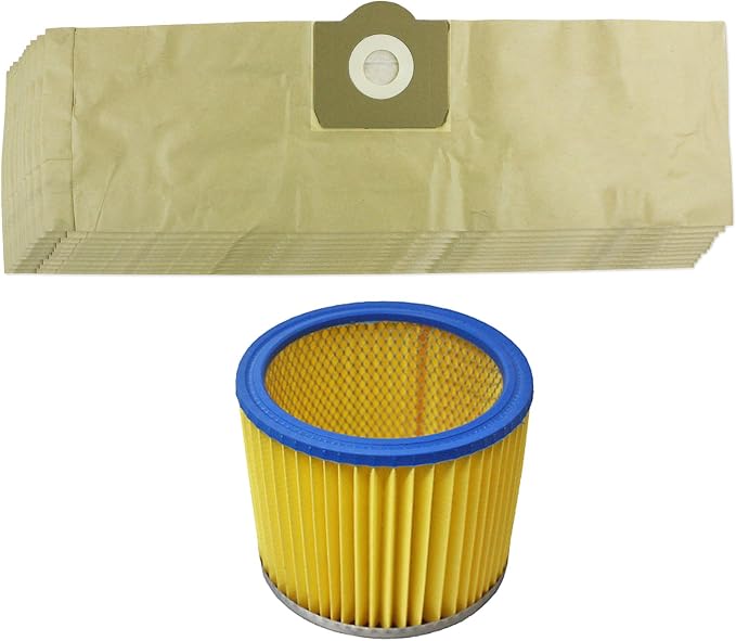 Sacchetti Per Aspirapolvere Earlex 10 Pezzi + Filtro Spugna – Ricambio Per Modelli Wet & Dry 1100, WD1000, WD1200P