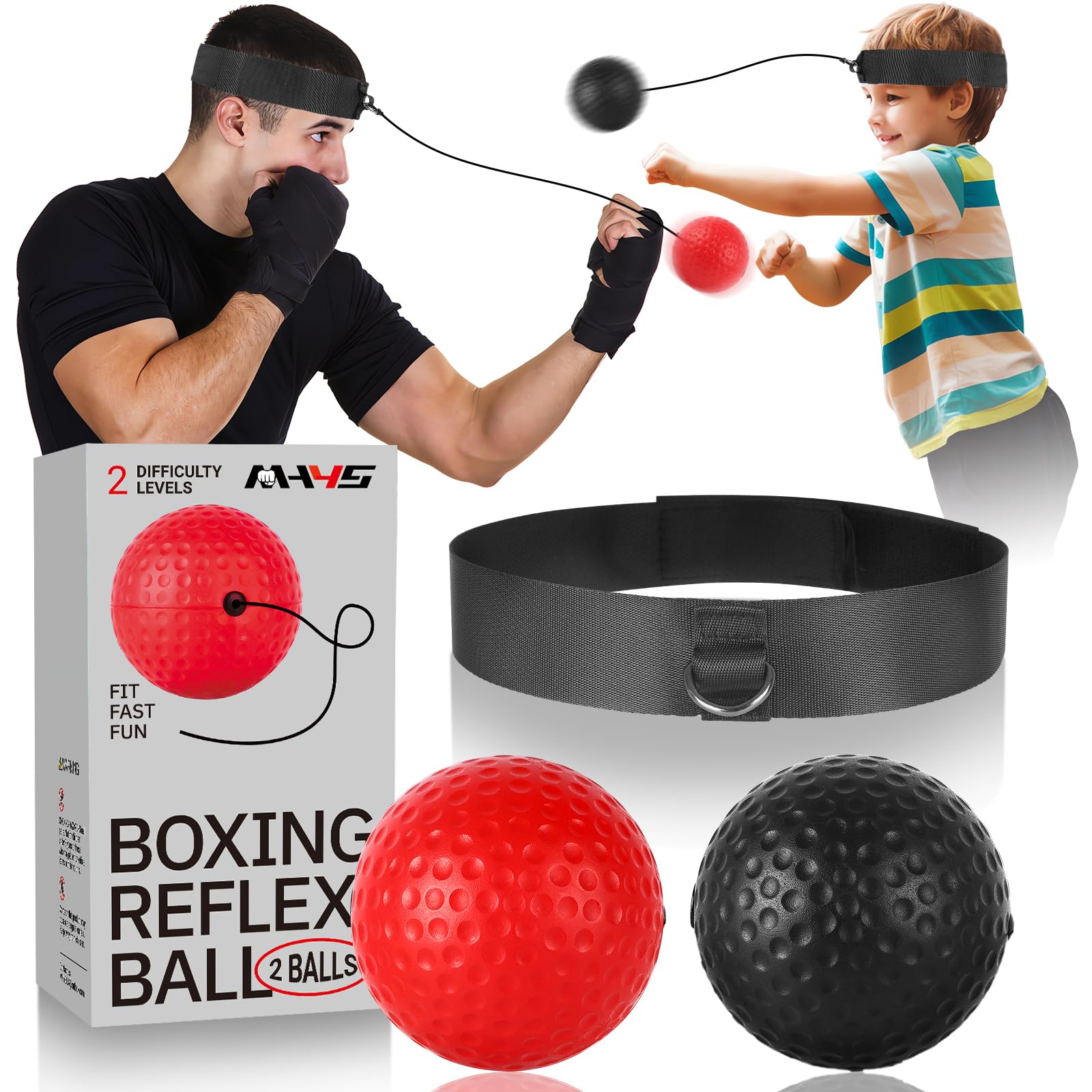 MHYS Boxing Reflex Ball with Headband - Speed Training for Adults & Kids, Enhances Hand Eye Coordination & Fitness