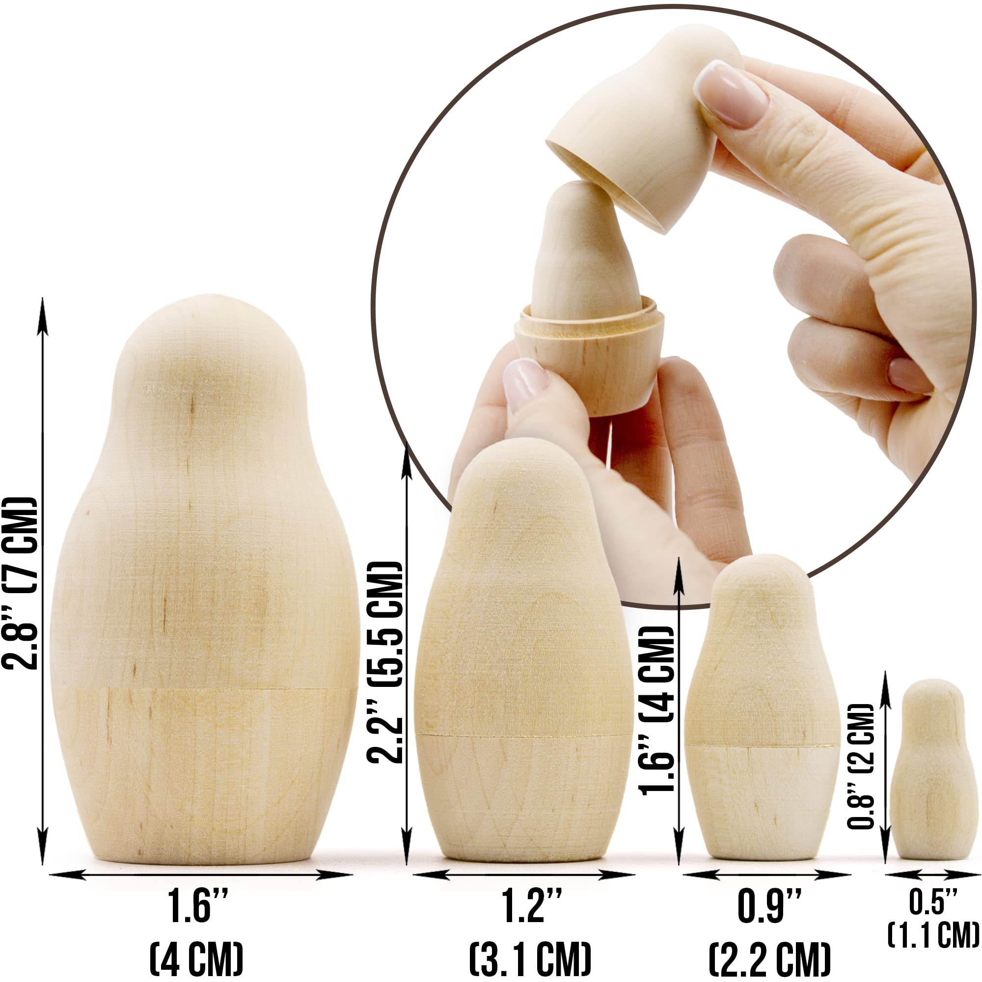 AEVVV Unpainted Blank Russian Nesting Dolls Lot of 10 Sets by 4 pcs - DIY Russian Nesting Dolls to Paint - DIY Blank Doll Wooden