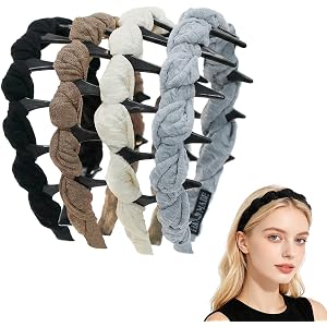 4Pcs Zig Zag Headbands Non Slip, Slick-Back Comb Headband for Women Gifts | Plastic Weave Wavy Hairband with Teeth, Vintage 9