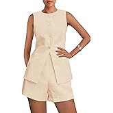 PRETTYGARDEN Women's 2 Piece Sets 2026 Summer Trendy Button Down Suit Vest Tops High Waisted Shorts Business Casual Outfits